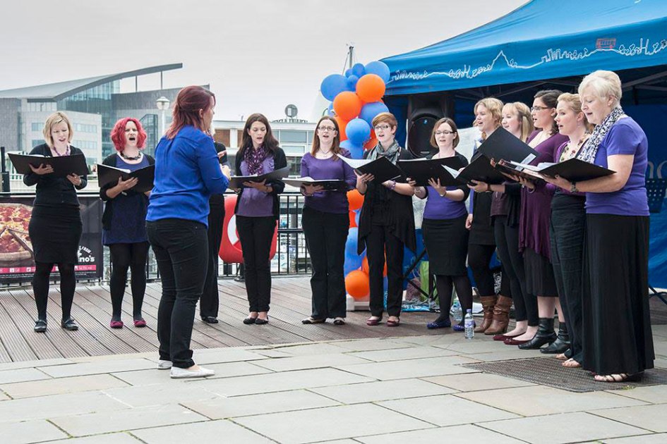 singing in Cardiff Bay
